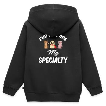 Les enfants à fourrure sont mes drôles de spécialité - Sweat Premium à capuche zippé enfant bio - noir - Dos - AI Model Kid Male (0cm)