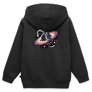 Chat, Astronaute, Astronomie, Système Solaire Externe - Sweat Premium à capuche zippé enfant bio - noir - Dos - AI Model Kid Male (0cm)