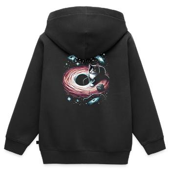 Chat, Astronaute, Astronomie, Système Solaire Externe - Sweat Premium à capuche zippé enfant bio - noir - Dos - AI Model Kid Male (0cm)