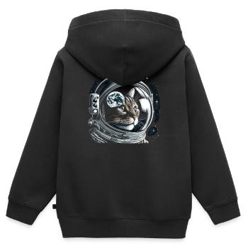 Chat, Astronaute, Astronomie, Système Solaire Externe - Sweat Premium à capuche zippé enfant bio - noir - Dos - AI Model Kid Male (0cm)