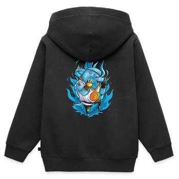 Der kämpfende Hai mit der Eisernen Klaue - Kinder Premium Organic Zip Hoodie - Schwarz - Hinten - AI Model Kid Male (0cm)