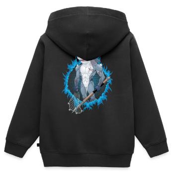 Shark mutant with blue fire background - Kids Premium Organic Zip-up Hoodie - black - Back - AI Model Kid Male (0cm)