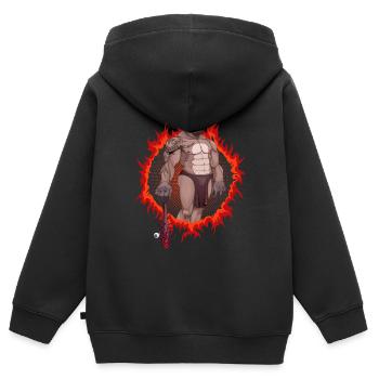 Hunde-Mutant mit feurigem Hintergrund - Kinder Premium Organic Zip Hoodie - Schwarz - Hinten - AI Model Kid Male (0cm)