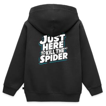 Sensibilisation à l’arachnophobie drôle, phobie des araignées - Sweat Premium à capuche zippé enfant bio - noir - Dos - AI Model Kid Male (0cm)