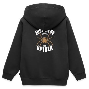Sensibilisation à l’arachnophobie drôle, phobie des araignées - Sweat Premium à capuche zippé enfant bio - noir - Dos - AI Model Kid Male (0cm)