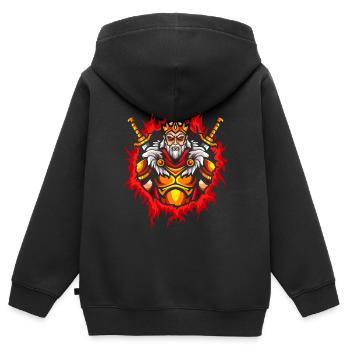 Monarch mit Halbtonfeuer-Hintergrund - Kinder Premium Organic Zip Hoodie - Schwarz - Hinten - AI Model Kid Male (0cm)