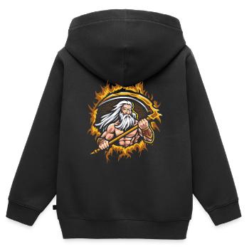 Uranus-Gott mit Halbtonfeuer-Hintergrund - Kinder Premium Organic Zip Hoodie - Schwarz - Hinten - AI Model Kid Male (0cm)