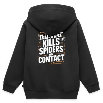 Sensibilisation à l’arachnophobie drôle, phobie des araignées - Sweat Premium à capuche zippé enfant bio - noir - Dos - AI Model Kid Male (0cm)