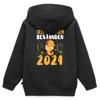 Seepferdchen bestanden 2024 Frühschwimmer - Kinder Premium Organic Zip Hoodie - Schwarz - Hinten - AI Model Kid Male (0cm)