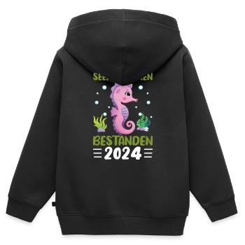 Seepferdchen bestanden 2024 Geschenkidee - Kinder Premium Organic Zip Hoodie - Schwarz - Hinten - AI Model Kid Male (0cm)