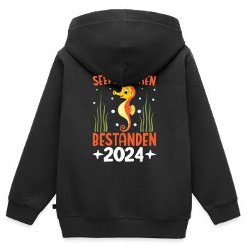 Seepferdchen bestanden 2024 Geschenkidee - Kinder Premium Organic Zip Hoodie - Schwarz - Hinten - AI Model Kid Male (0cm)