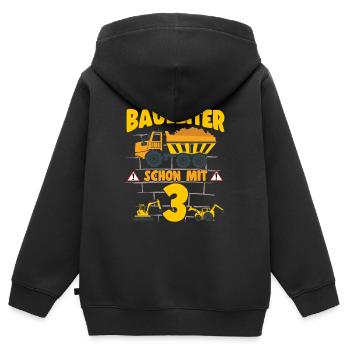 Directeur de la construction du 3e anniversaire avec 3 camions à benne basculante - Sweat Premium à capuche zippé enfant bio - noir - Dos - AI Model Kid Male (0cm)