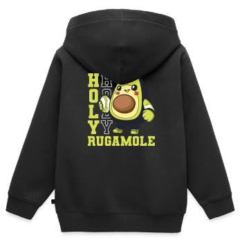 Rugby Avocat Holy Rugamole - Sweat Premium à capuche zippé enfant bio - noir - Dos - AI Model Kid Male (0cm)