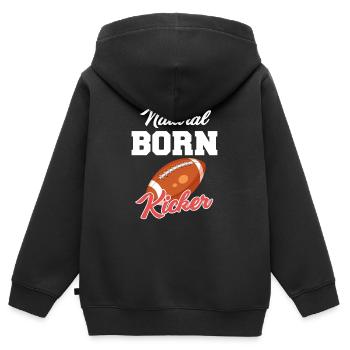 Quarterback de football kicker né naturel - Sweat Premium à capuche zippé enfant bio - noir - Dos - AI Model Kid Male (0cm)
