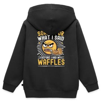 Waffles Saying Funny Waffle Breakfast Pastry - Kids Premium Organic Zip-up Hoodie - black - Back - AI Model Kid Male (0cm)