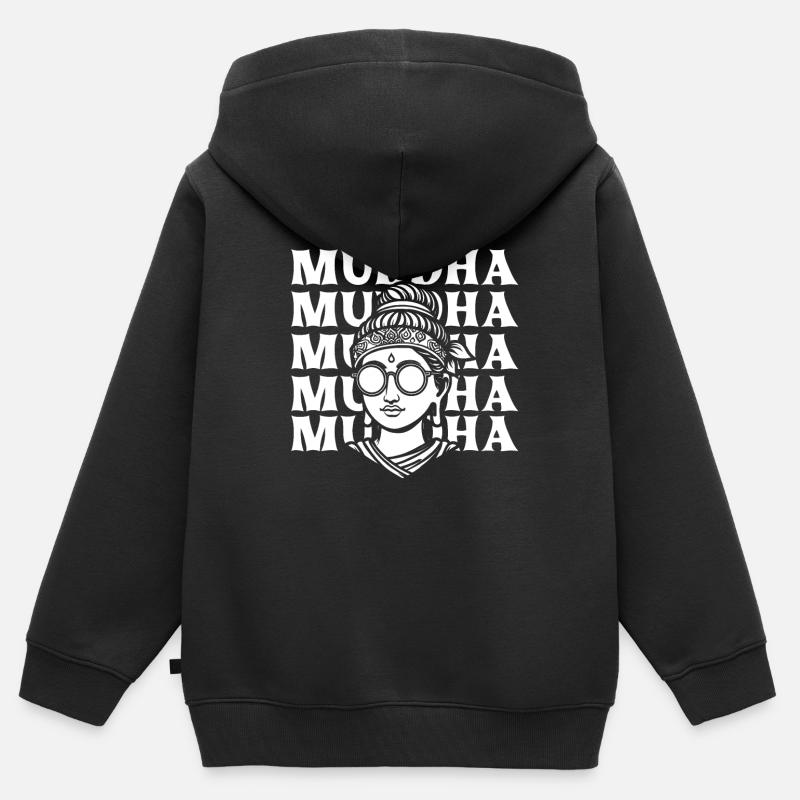 Maman Mère Muddha Bouddha - Sweat Premium à capuche zippé enfant bio - noir
