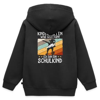 Je suis un écolier David - Sweat Premium à capuche zippé enfant bio - noir - Dos - AI Model Kid Male (0cm)