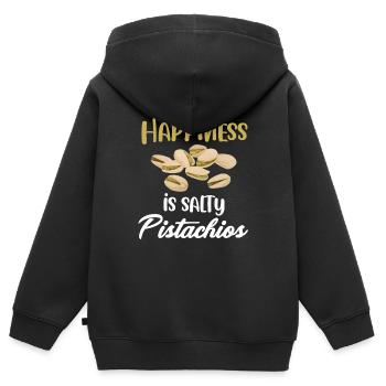 Le bonheur, c’est mon amant de pistaches salées avec - Sweat Premium à capuche zippé enfant bio - noir - Dos - AI Model Kid Male (0cm)