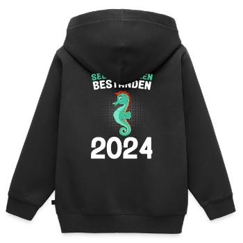 Seepferdchen bestanden 2024 Schwimmprüfung - Kinder Premium Organic Zip Hoodie - Schwarz - Hinten - AI Model Kid Male (0cm)