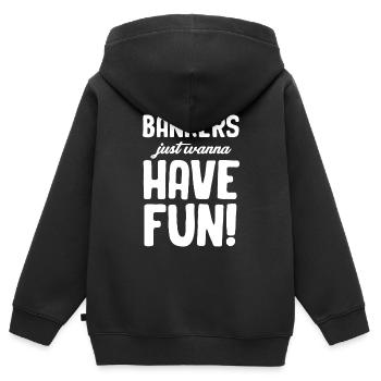 Banker Wollen Einfach Nur Spaß Haben! - Kinder Premium Organic Zip Hoodie - Schwarz - Hinten - AI Model Kid Male (0cm)