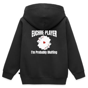 Je suis un joueur d'Euchre, je bluffe - Sweat Premium à capuche zippé enfant bio - noir - Dos - AI Model Kid Male (0cm)