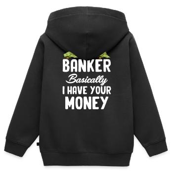 Ich Bin Ein Banker, Im Grunde Habe Ich Ihr Geld - Kinder Premium Organic Zip Hoodie - Schwarz - Hinten - AI Model Kid Male (0cm)