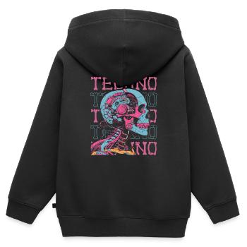 Techno Raver - Sweat Premium à capuche zippé enfant bio - noir - Dos - AI Model Kid Male (0cm)