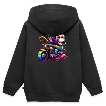 Singe arc-en-ciel à la roue arc-en-ciel - Sweat Premium à capuche zippé enfant bio - noir - Dos - AI Model Kid Male (0cm)