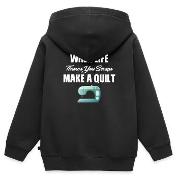 Wenn Das Leben Dir Fetzen Zuwirft, Mach Einen - Kinder Premium Organic Zip Hoodie - Schwarz - Hinten - AI Model Kid Male (0cm)