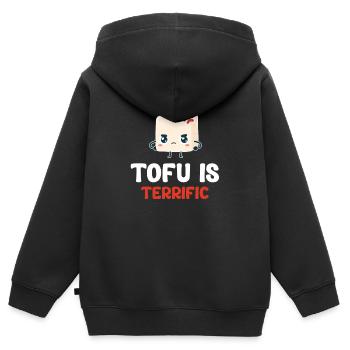 Le tofu est excellent. Asiatique - Sweat Premium à capuche zippé enfant bio - noir - Dos - AI Model Kid Male (0cm)