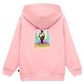 Bodybuilder féminin sculpté pour le succès - Sweat Premium à capuche zippé enfant bio - rose - Dos - AI Model Kid Female (0cm)