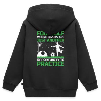 Joueur de footgolf Foot Golf Jouer Footgolfers Foot - Sweat Premium à capuche zippé enfant bio - noir - Dos - AI Model Kid Male (0cm)