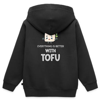 Avec du tofu, du tempeh, du brocoli végétarien asiatique, c’est tout - Sweat Premium à capuche zippé enfant bio - noir - Dos - AI Model Kid Male (0cm)