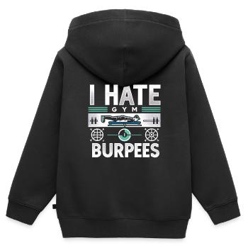 Je déteste les burpees 10 - Sweat Premium à capuche zippé enfant bio - noir - Dos - AI Model Kid Male (0cm)