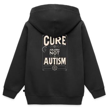 Cure Ableism Not Autism 10 - Kinder Premium Organic Zip Hoodie - Schwarz - Hinten - AI Model Kid Male (0cm)