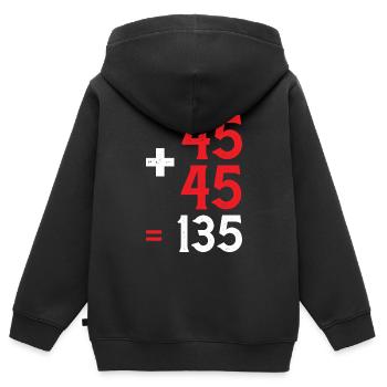 45 + 45 = 135 28 - Kinder Premium Organic Zip Hoodie - Schwarz - Hinten - AI Model Kid Male (0cm)