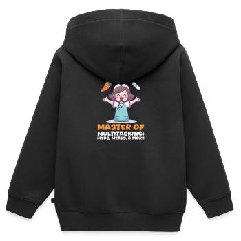 Krankenschwester Mama Medikamente, Mahlzeiten & mehr - Kinder Premium Organic Zip Hoodie - Schwarz - Hinten - AI Model Kid Male (0cm)