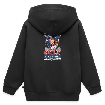 4. Juli Golf Freut Sich, Mädchen Zu Demonstrieren - Kinder Premium Organic Zip Hoodie - Schwarz - Hinten - AI Model Kid Male (0cm)