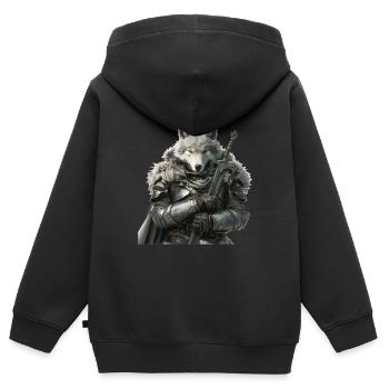 Wolf Knight Moyen Âge - Sweat Premium à capuche zippé enfant bio - noir - Dos - AI Model Kid Male (0cm)