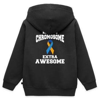 Syndrome de Down Extra Awesome - Sweat Premium à capuche zippé enfant bio - noir - Dos - AI Model Kid Male (0cm)