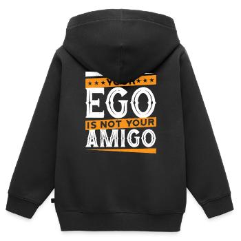 Votre ego n’est pas votre amigo 74 - Sweat Premium à capuche zippé enfant bio - noir - Dos - AI Model Kid Male (0cm)