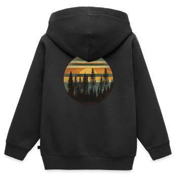 Sunset Forest Nature Outdoors Retro 80s Vibe 3 - Kinder Premium Organic Zip Hoodie - Schwarz - Hinten - AI Model Kid Male (0cm)