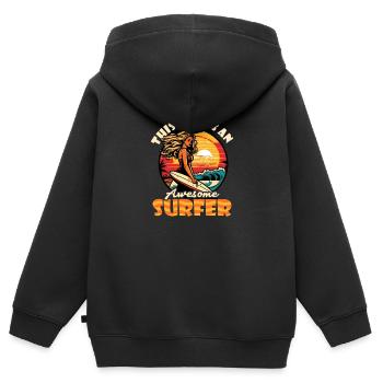 Surfer Vintage Retro Mädchen Surfen - Kinder Premium Organic Zip Hoodie - Schwarz - Hinten - AI Model Kid Male (0cm)