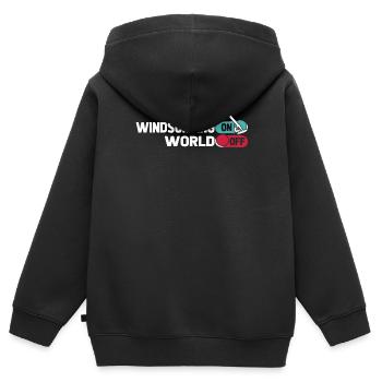 Windsurfen Windsurfer Planche à voile sur World Off - Sweat Premium à capuche zippé enfant bio - noir - Dos - AI Model Kid Male (0cm)