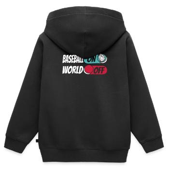Baseball Baseball On World Off - Sweat Premium à capuche zippé enfant bio - noir - Dos - AI Model Kid Male (0cm)