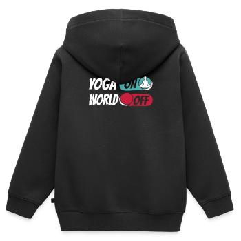 Yoga Yoga sur World Off - Sweat Premium à capuche zippé enfant bio - noir - Dos - AI Model Kid Male (0cm)