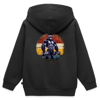 Musculaire Gorilla Bodybuilder Gym Séance D'entraînement Coucher De Soleil - Sweat Premium à capuche zippé enfant bio - noir - Dos - AI Model Kid Male (0cm)