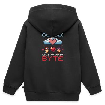 Geek Love Match Made in Cloud Love at First Byte - Kids Premium Organic Zip-up Hoodie - black - Back - AI Model Kid Male (0cm)
