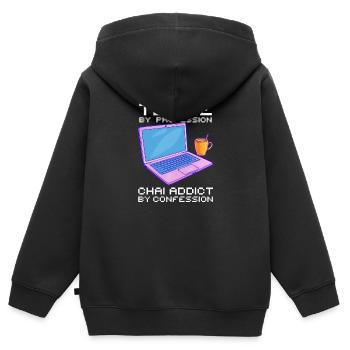 Profession de technicien amérindien Chai Confession - Sweat Premium à capuche zippé enfant bio - noir - Dos - AI Model Kid Male (0cm)