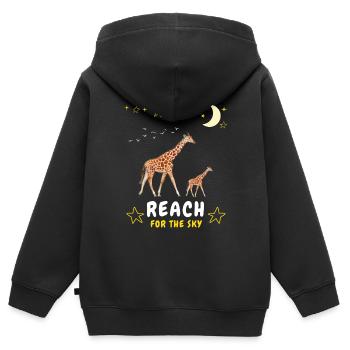 Atteindre le ciel - Famille des girafes - Sweat Premium à capuche zippé enfant bio - noir - Dos - AI Model Kid Male (0cm)